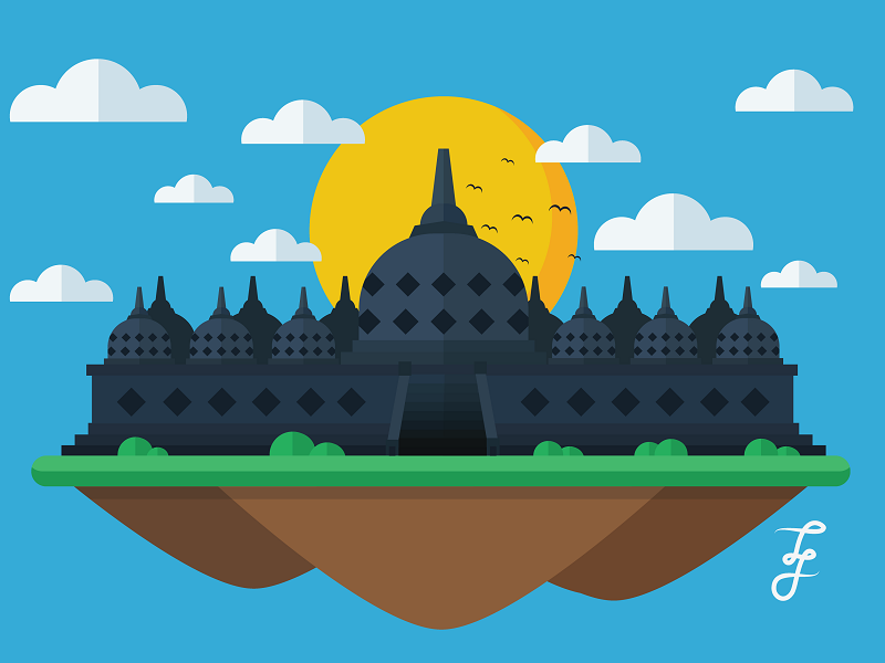 Floating Borobudur adobe borobudur color flat float illustrations illustrator indonesia island java tiojevero yogyakarta