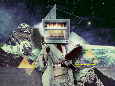 space_geisha collage digital geisha mountains sky space triangles