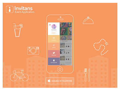 Invitans app application appstore event flat ios menu navigation orange poster social