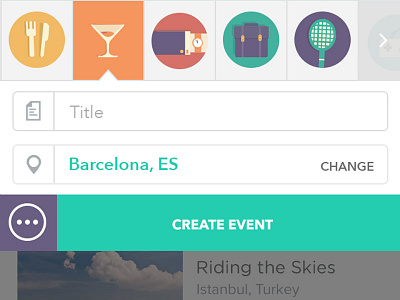 Createvent activity app application create event flat icons ios list social typography ui