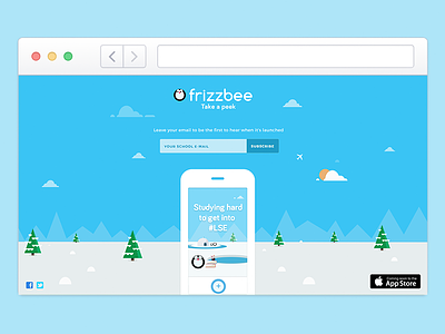 frizzbee app character design flat illustration ios launching mascot penguin sky snow web