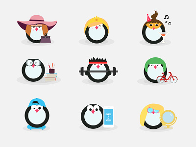 stickers app character cyclist design flat illustration launching nerd party penguin sportive sticker