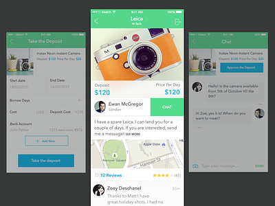 Borrow App app application chat e-commerce ios mobile shop sketch social ui user interface