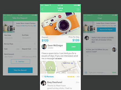 Borrow App app application chat e commerce ios mobile shop sketch social ui user interface