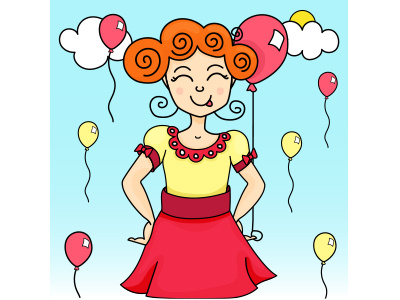 girl illustration baloon cloud girl illustration vector