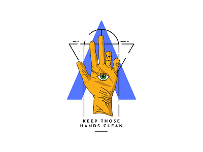 Keep those hands clean design eye glove hand illustration layout monoline shirt design vector yellow