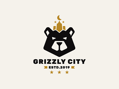 Grizzly City bear city grizzly icon logo moon stars