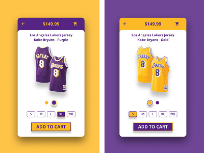 Kobe Bryant Jersey Mobile Screen app basketball e commerce ecommerce figma gold kobe lakers losangeles nba photoshop purple screen screens ui