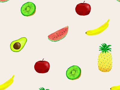 Tropical Fruits Pattern apple banana digital art fine art fruits illustration kiwi pattern pattern design pineapple tropical fruits pattern watermelon