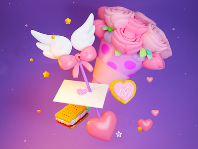 Valentine's Day 3d illustration design flower heart illustration kawaii love maxon maxonc4d toys