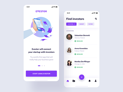 Evestor App app business design finance illustration investor investors ios mobile money money app product design startup startups ui ux