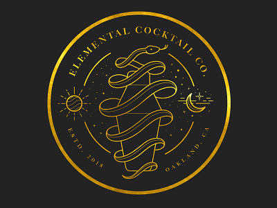 Elemental Cocktail Co. : Logo Design alchemy art direction badge branding cocktail elemental illustration logo oakland snake