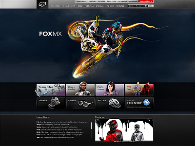 FOX Racing Redesign : Marketing Site Home Page apparel athlete compositing fashion fox racing moto motocross motorcycle mx rider typography web design