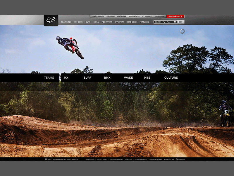 FOX Racing Redesign : Team Sites Home Page apparel athlete compositing fashion fox racing moto motocross motorcycle mx rider typography web design