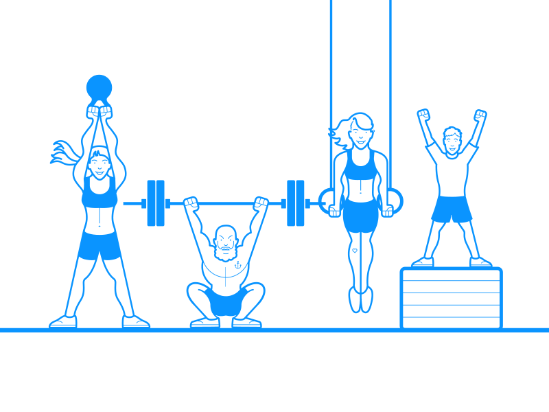 CrossFit Sebastopol Redesign : Illustrations athletes barbell crossfit exercise gym illustration kettlebell lifting medicine ball rings sebastopol workout