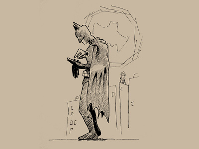 Batman Checking In batman illustration pen and ink