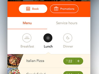 Lunch booking clean flat interaccion ios menu restaurant ui ux