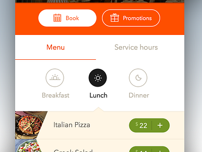 Lunch booking clean flat interaccion ios menu restaurant ui ux