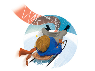 Baby Born on Sled! digital editorial fun illustration people sled spot