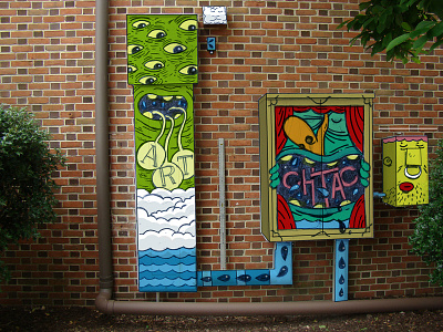 Utility Box mural (rough concept) characters critters design exterior illlustration mural paint whimsical