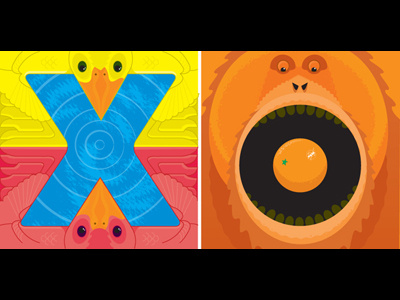 X and O animals children critters digital illustration letters