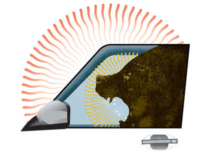 BEAR TRAPPED IN CAR angry bear digital editorial horn illustration