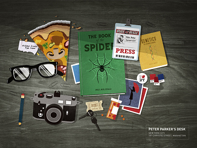 Peter Parker's Desk illustration items peter parker photoshop spiderman superhero the desk series