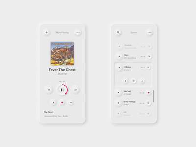 Music Player - Neumorphism - Rebound shot gradient grey minimal mobile mobile ui music music player neumorphism shadow skeumorphism stream ui ui ux ui design uxinspiration