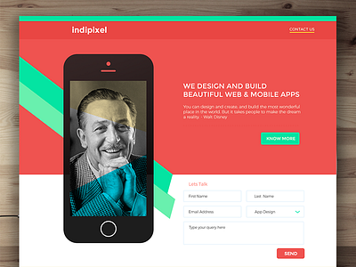 Indipixel - Free Landing Page Template apps contact form design resource digital agency flat design free template freebie minimal mobile photoshop psd vibrant