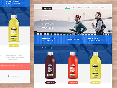 Landing page concept for healthy drink bottle cool drinks cycling fitness flavoured healthy drink landing page protein run water zero cal