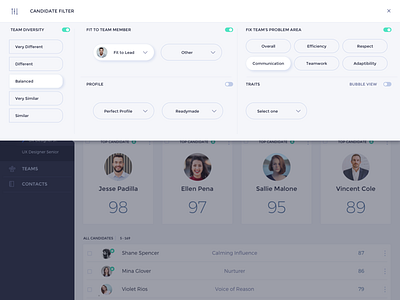 HR Dashboard - candidate profile filter by Tinjo Thomas on Dribbble