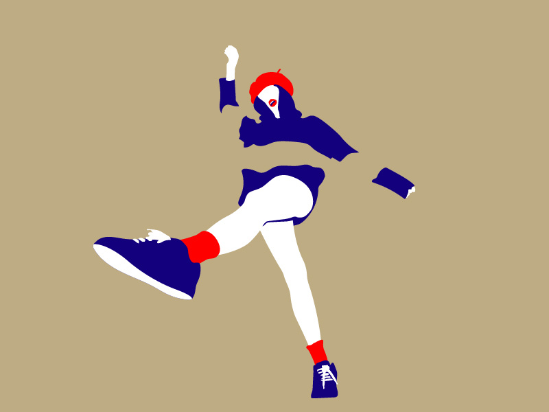 Happy dance kick pablo martinez tarradell pamata happy jump white blend illustration clean simple red blue girl woman