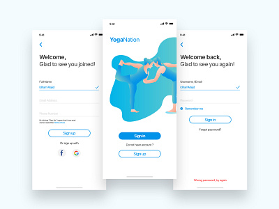 Sign In and Sign Up apps interaction mobile mobile app sign in sign up ui ui ux ui design ux yoga