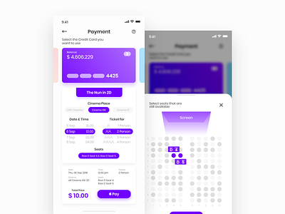 Cinema Booking Payment apps apps design booking credit card film interaction mobile app movie payment seats ui ui ux ui ux design ui design ux