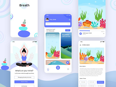 Breath-Meditation App meditation ui uidesign uiux vector illustration