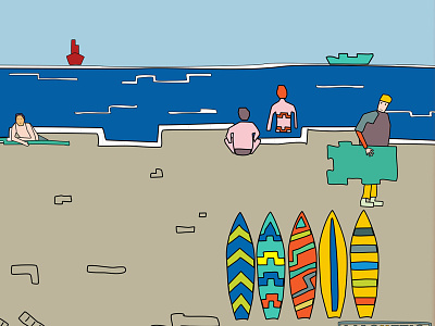 Afternoon at the beach beach illustration sea surf