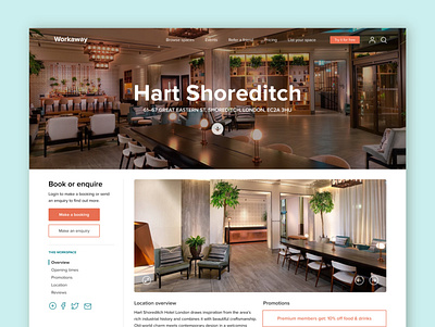 Workaway – Location profile page bookings cafe coworking landingpage restaurant shared workspace workspaces