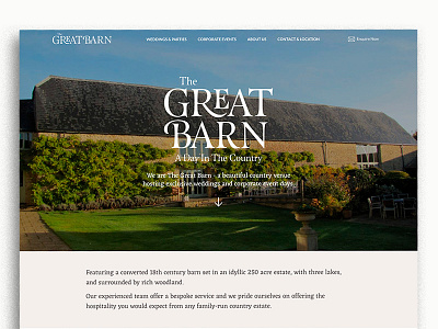 The Great Barn barn branding eczar esmeralda events fresh homepage lato light rebrand space thegreatbarn typogaphy weddings