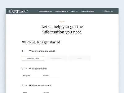 The Great Barn - Enquiry Page contact conversational enquiry form journey process