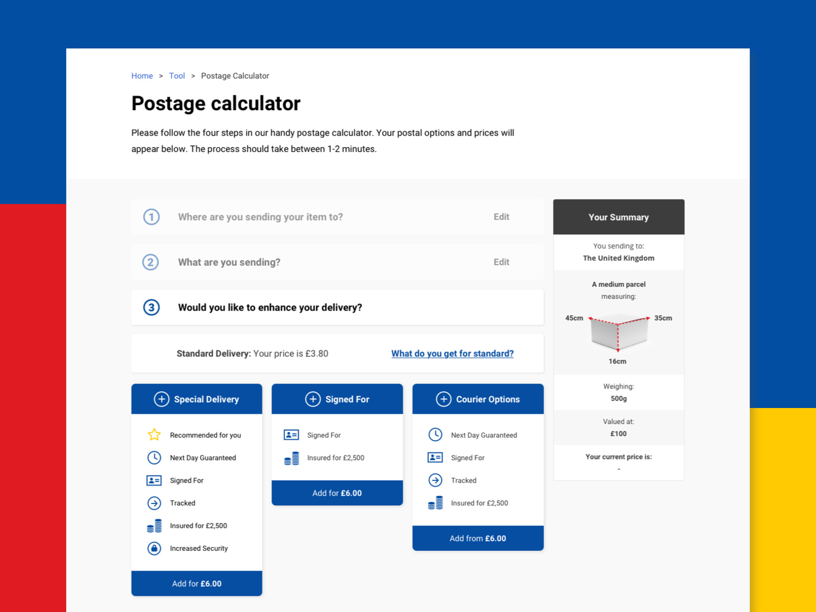 Postage calculator by Matthew Heason on Dribbble
