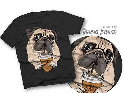 Pug drinking coffee dog drinking coffee funny t shirt design pug