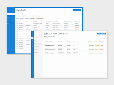 Profiles list with nested secondary navigation app blue business app dashboard dashboard ui design ui
