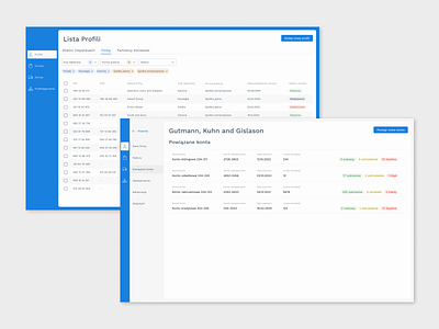 Profiles list with nested secondary navigation