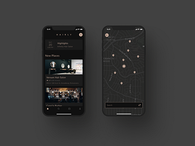 Hairdresser search mobile app app beauty salon dark mode dark ui design hairdresser luxury design mobile design ui