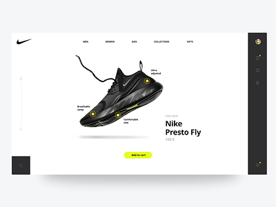 Product page for Nike add to cart nike running user experience ux ui design webdesign