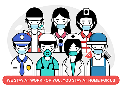 Covid - 19 awareness coronavirus covid 19 daily workers doctor doctors fireman illustration news reporters nurse police stay at home vector