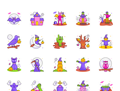 Halloween celebration celebration design ghost halloween horror icon set icons illustration illustrations monster party scary spooky vectors zombie