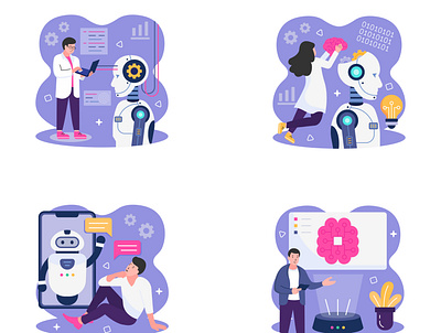 Artificial intelligence ai artificial intelligence design icon set icons icons set illustration illustrations technology vector vectors