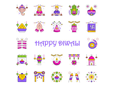 Diwali celebration celebration deepavali diwali diya happy diwali icons icons set illustration lamp lights vector vectors