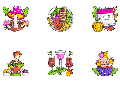 Thanksgiving Day Celebration celebration design fruits harvest icon set icons pumpkin stickers thanksgiving thanksgiving day vector vectors
